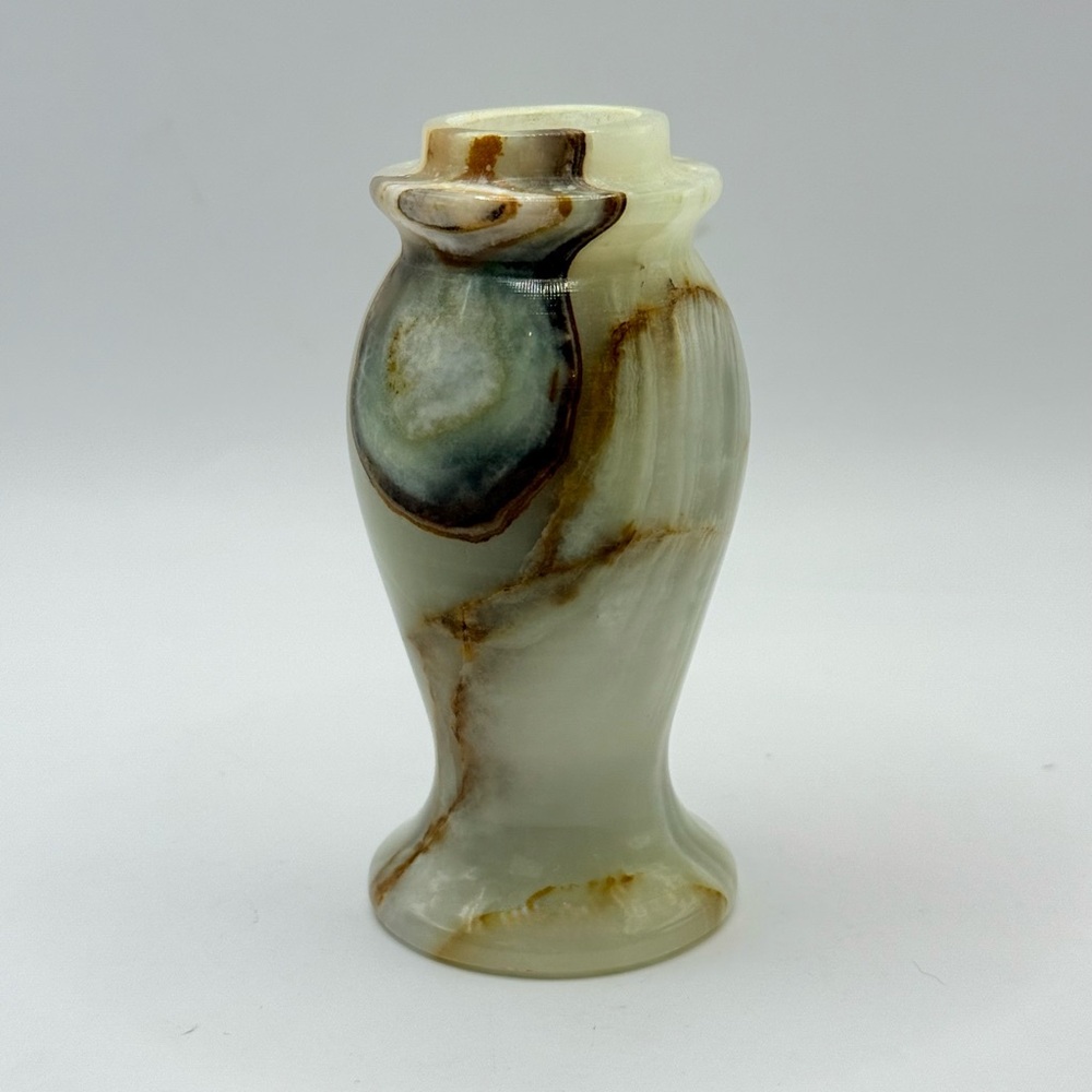 Vintage Elegant Small Marble Onyx Vase with Brown Accents 3.8”